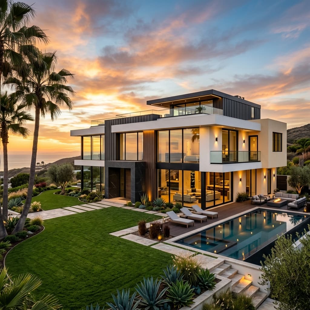 Modern villa exterior with premium paint finish
